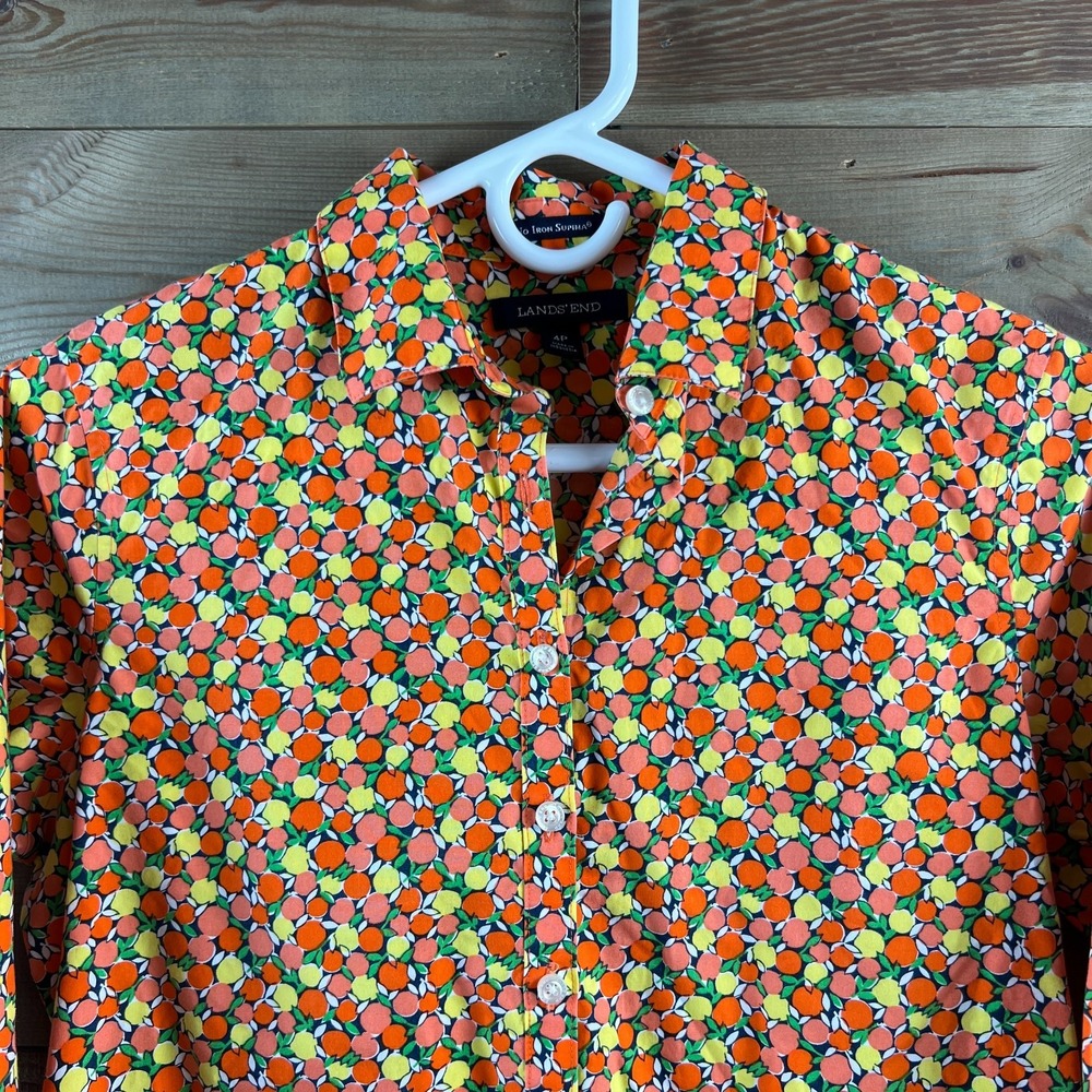 Lands End Womens Shirt 3/4 Sleeve Button Up Fruit Citrus No iron Supima Size 4P - Picture 2 of 8